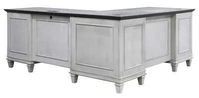 Hartford L Shaped Executive Home Office Desk White With Gray Top By Martin • $2499