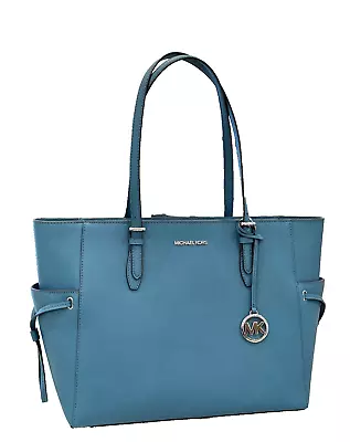 Michael Kors Gilly Large Drawstring Travel Tote Shoulder Bag Leather Teal • $109