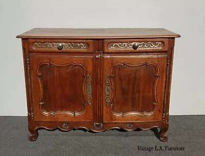 Antique French Country Rustic Solid Wood Sideboard Buffet W Metal Hardware  • $1650