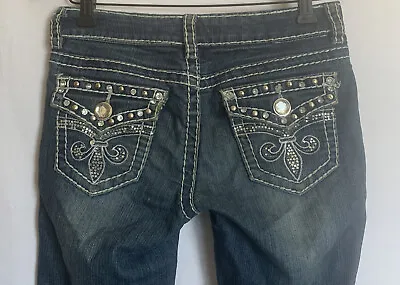 Miss Chic Jeans Low Rise Rhinestones Embroidered Junior Size 3 • $30.93
