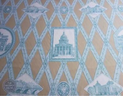 Manuel Canovas Fabric Lutece Turquoise Printed Parisian Scene Cotton By Metre • £76