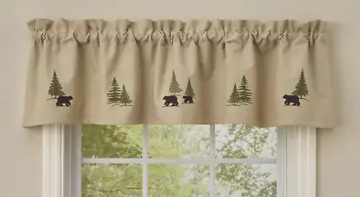 Black Bear Embroidered Rustic Country Cabin Lined Cotton Valance 60  X14  • $32
