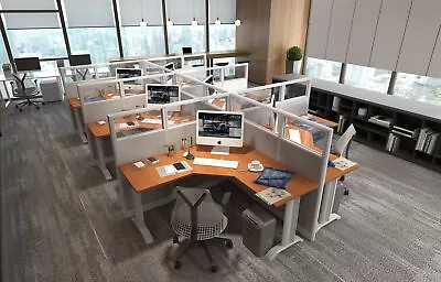 5x5 Cubicles- 54″ H- 6 MAN (PACKED) L Shape Glazed Office Workstations-E • $6675