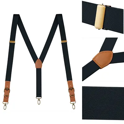 Men's Y Back Suspenders Adjustable Elastic Y-Shaped Hooks Pants Brace Solid NEW • $8.99