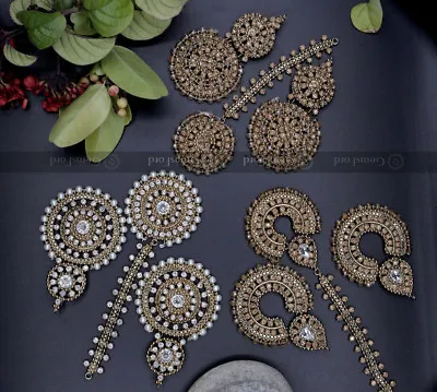 £14.99 • Buy New Indian Pakistani Earring Tikka Set Jewellery Head Chain Tikah Jhumkas Jhumki