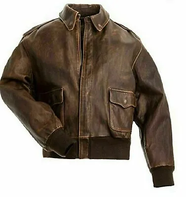 A2 Jacket Iconic Aviator Pilot Jacket USAF Motorcycle Brown Bomber Leather Coat • $89.99