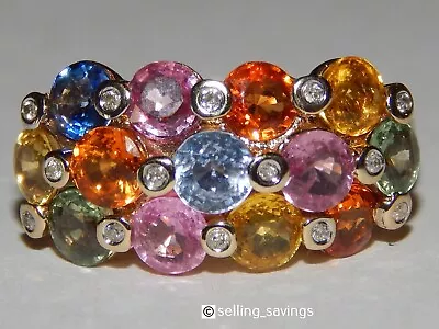 14k Yellow Gold Effy 4.55 Multi Color Sapphire & Diamond Watercolors Band Ring • $1195