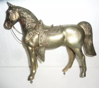 Vintage Gold Tone Western Parade Metal Horse With Saddle Statue Brass 10  Tall • $19.99