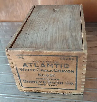 VTG Wooden Advertising Box-Atlantic White Chalk Crayon No. 307-Binney & Smith Co • $22