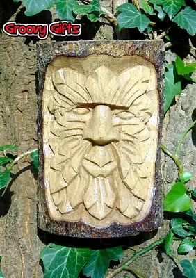 £9.49 • Buy Small Wizard Green Forest Man Wood Log Carving Hanging Garden Home Ornament 15cm