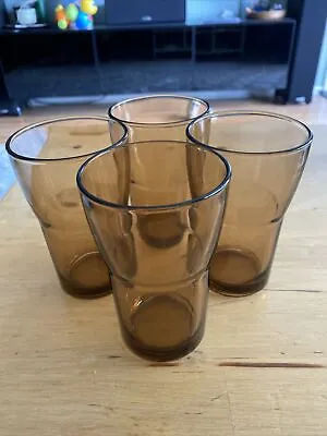 Set Of 4 Vintage Duralex Vereco Amber Glassware Tall 4.75 Inches • $22