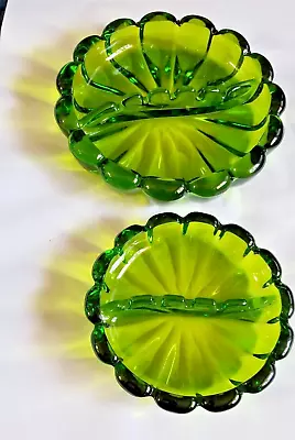 Vintage VIKING Glass Emerald Green Ashtrays - 2 Pcs. • $25