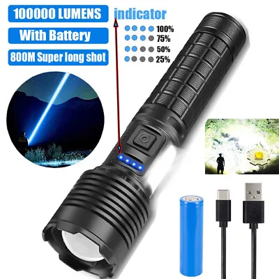 2000000 Lumens LED Flashlight Tactical Light Super Bright Torch USB Rechargeable • $17.99