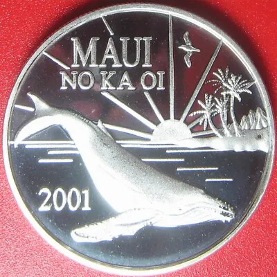 2001 HAWAII MAUI $1 TRADE DOLLAR 1oz SILVER PROOF WHALE BIRD PALM TREES COIN#120 • $95