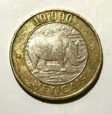 2003 Mozambique 10000 Meticais Rhino Animal Wildlife Bimetallic Coin • $2.39