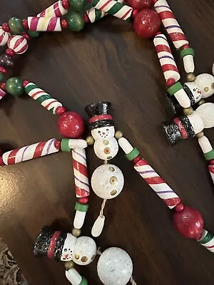 Vtg Wooden Bead Christmas Garlands W/ Snowmen & Candy 6' Ft Mantle Tree Door Dec • $15.63