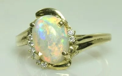 Vintage Opal And Diamond Ring In 14k Yellow Gold 2.02 Carats Size 9.25 • $509.99