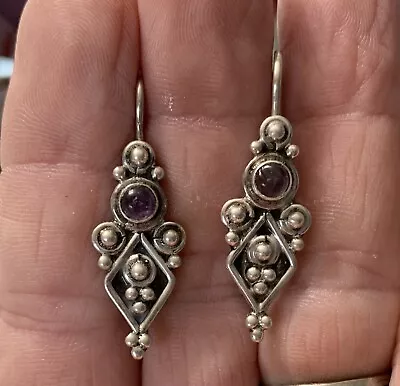 Vintage Amethyst 925 Sterling Silver Pierced Earrings • $26