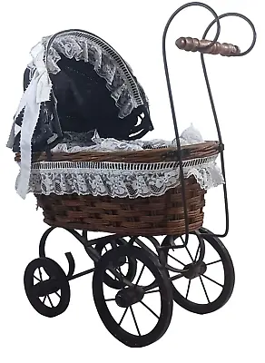 Antique Or Vintage 18  Wicker Metal Wood Baby Doll Buggy Pram Stroller Carriage • $84.96