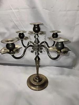 Vintage 5 ARM CANDELABRA With Hanging Crystal Ornaments Tall 14-Inch... • $89.99