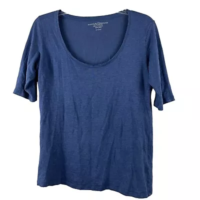 Majestic Filatures Top Womens Medium Blue Linen Blend Scoop Neck Short Sleeves • $19.88