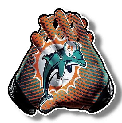 Miami Dolphins Gloves Vinyl Sticker Decal 12 Sizes Car Windows NFL Football • $6