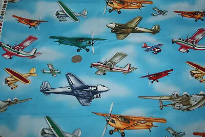 Timeless Treasures Airplane Cotton Fabric Prop Plane Aviation Cessna Piper 1.5yd • $19.99