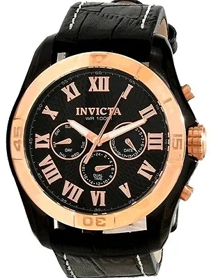 Invicta Men's 10636 Specialty Elegant GMT Rose Gold-tone Leather Quartz Watch • £120.53