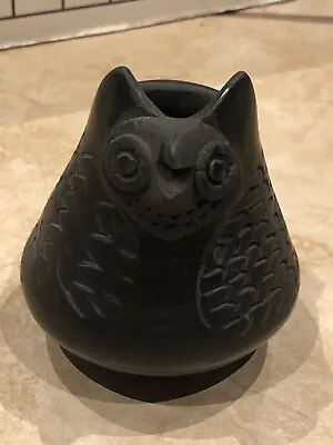 Small Black On Black Pottery Owl Effigy Vase Pot Signed 3 1/4 X 3 1/4 Folkart • $23
