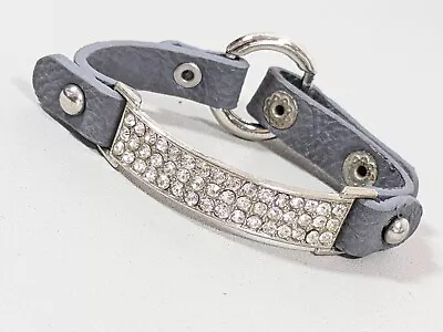 Coastal Gray Faux Leather Rhinestone Pave Bar Snap Cuff Bracelet 7 Inch • $6.99