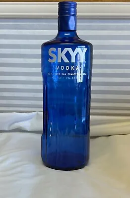 EMPTY Cobalt Blue SKYY Vodka Bottle Ribbed Glass 1.75 L 13 1/2  Tall Crafts • $14.99