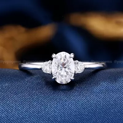 Three Stone Wedding Anniversary Ring 925 Silver 0.88CT Oval Cut Moissanite • $157