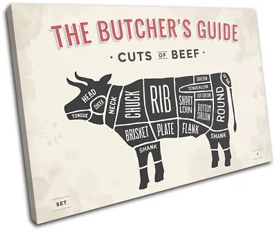 £19.99 • Buy Meat Beef Butcher Cow Cuts Food Kitchen SINGLE CANVAS WALL ART Picture Print