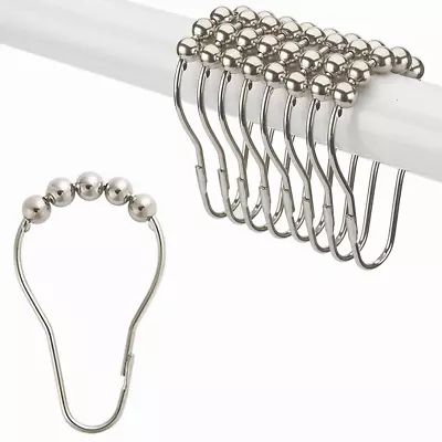 Stainless Steel Shower Curtain Rings Set Of 12 Metal Glide Shower Curtain Hooks • $10.99