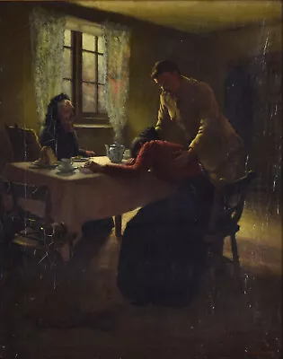 WWI Era English Genre Painting Soldier Consoling Grieving Widow Signed Skeats • $1495