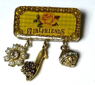 $19.98 • Buy JOHN WIND MAXIMAL ART GIRLFRIENDS FRIENDSHIP Charms Pearls Shoes Brooch Pin 