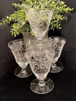 4- Morgantown Glass MILAN Oyster / Fruit Cocktail Etched Glasses • $39.95