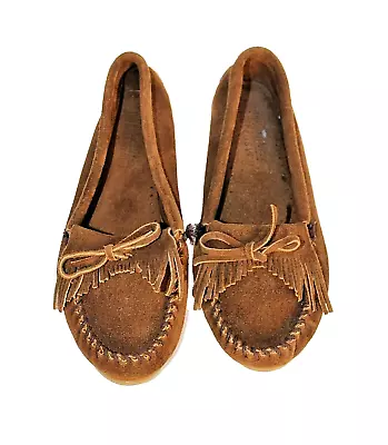 MINNETONKA Women's 8M Moccasins Suede Leather Slip On Loafers Shoes Kitty Nubs • $19.99