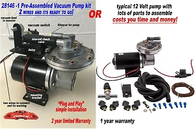12V Brake Booster Vacuum Pump Deluxe Kit Assembled   Plug & Play  18-25 Inches • $179.75