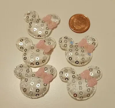 5x White Minnie Mouse Padded Embellishments Crafts Bow DIY Applique 25x38 Mm • £1.59