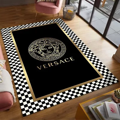 Versace Checker Pattern Rug Bedroom And Living Room Luxury Carpet Mat Gold • $81.99