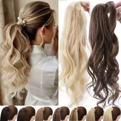 100% Human Hair Ponytail Extensions  Pony Tail Remy Wrap Around Claw Clip In US • $45.42