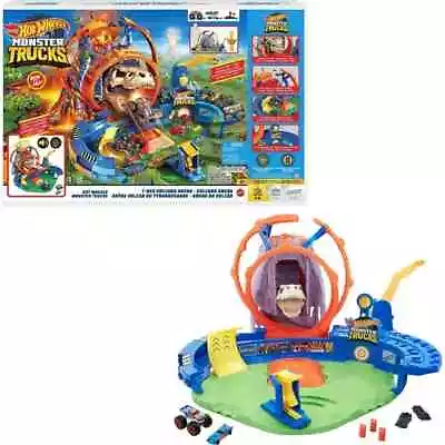 Hot Wheels Monster Trucks T-Rex Volcano Arena Playset • $52.99