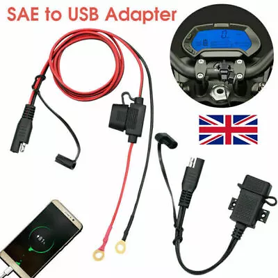 USB Charger For Motorcycle Motorbike SAE To USB Cable Adapter Phone GPS Tablets • £7.59