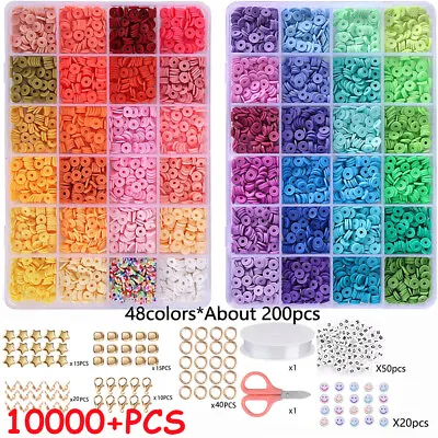 10000+ Pcs Clay Beads Bracelet Making Kit Round Flat Beads Polymer Clay Beads • £2.99