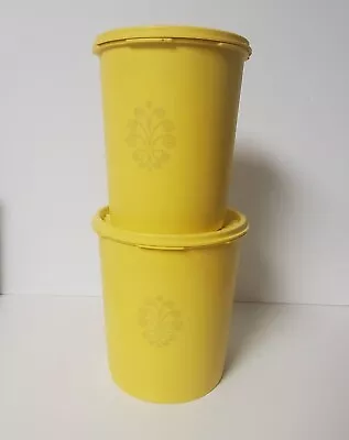 VINTAGE Yellow Tupperware Servalier Canisters Set Of 2 With Lids Nesting • $19.90