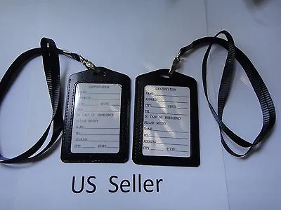 2X-ID Card Holder Vertical Strap Lanyard Genuine Leather For Retractable Badge  • $7.49