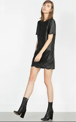 $52.99 • Buy Zara Vegan Effect Cut Work Short Dress  Embroidered Black XS