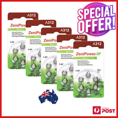 Zenipower Hearing Aid Batteries 60 PCs (10 Pack Cards) AU Seller (Size 312)  • $13.10