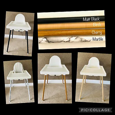 IKEA Antilop High Chair Leg Wraps Stickers Vinyl Wood Marble Matt Black • £7.50